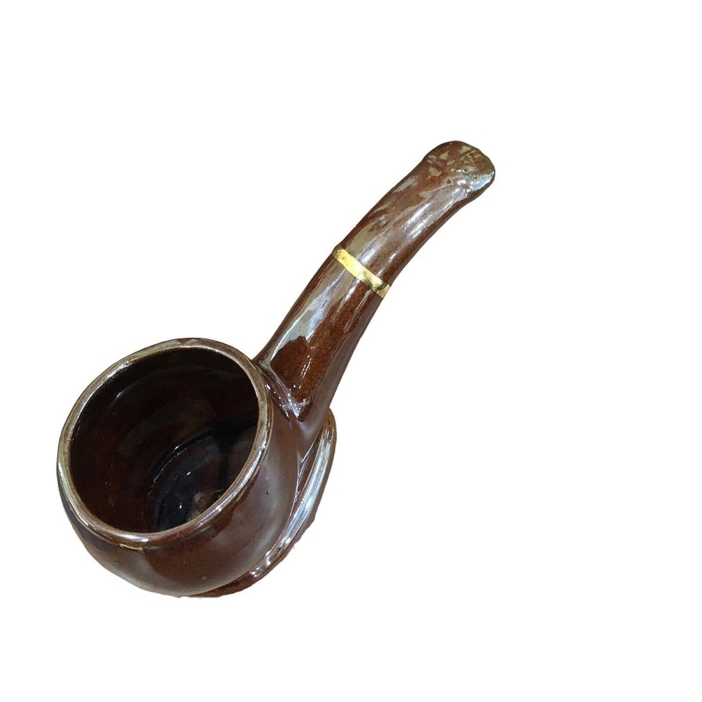Ceramics Large Pipe Brown Glaze Oversized Pipe Sculpture Ashtray Planter MCM